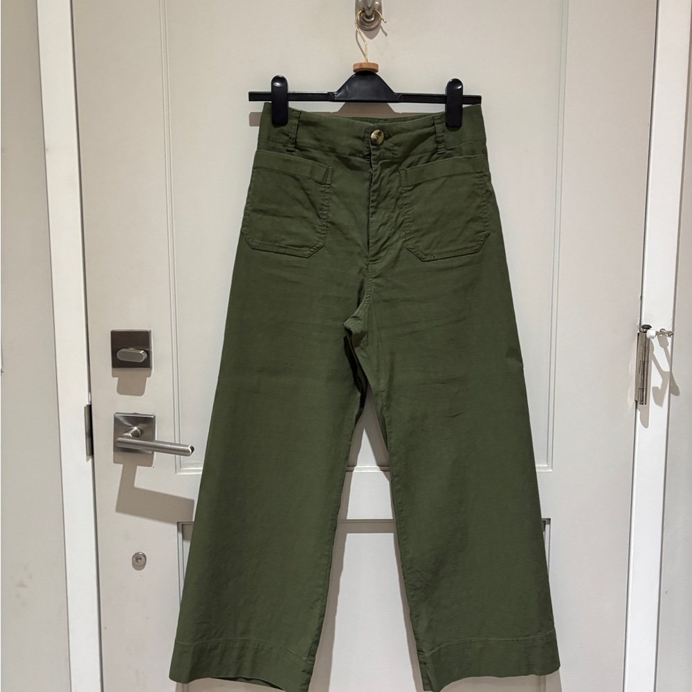 Maeve Olive Green Cropped Wide-Leg Pants